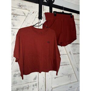 Under Armour Womens T Shirt Top & Short Set Loose Fit Burnt Orange XL